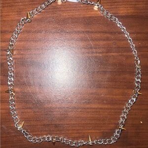 Diesel Silver Necklace with Gold Spikes